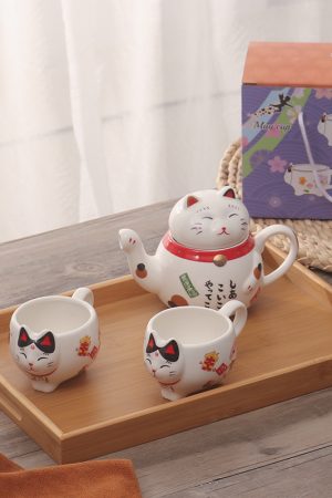 Japanese-style Ceramic Lucky Cat Tea Set - Perfect Gift for Women & Pretty Outfits
