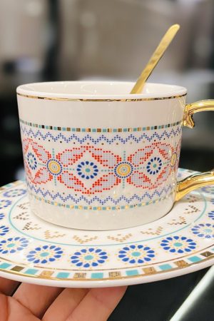 Luxury European-style Mosaic Gilded Coffee Cup and Saucer Set with Sp - Brunch Outfit