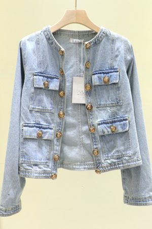 Retro Washed Blue Slim Fit Short Denim Jacket