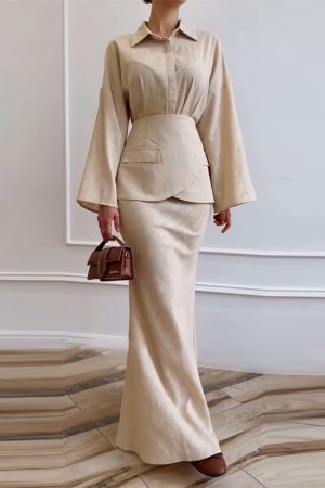 Elegant And Fashionable Three-piece Set Featuring A Collared Long Skirt