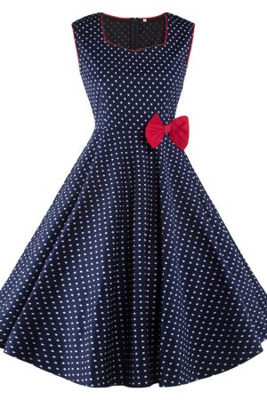 Retro polka dot blue dress