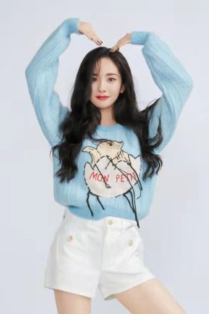 Blue Little Yellow Chicken Cartoon Knitted Jacket Women's Spring And Autumn Pullover Slim All-match Sweater