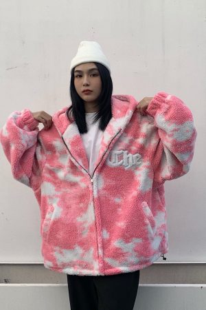 Dark Night Night Autumn And Winter Blue Sky High Street Men Loose Hip-Hop Trend Lamb Plush Thick Hooded Couple Jacket Women