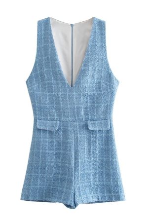 Women'S Top Blue  Short Texture Jacket Short Suit
