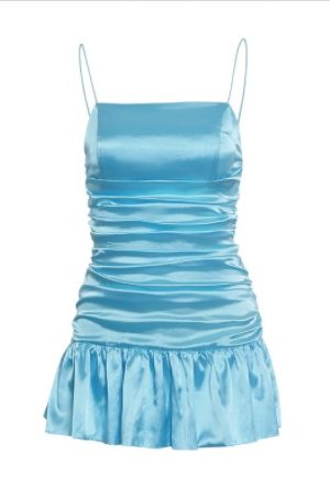 Temperament Commute Half-length Mint Green Slip Dress Pleated Satin Dress