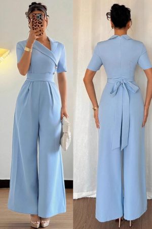Women's Blue Off-shoulder Belted Slim-fit Jumpsuit
