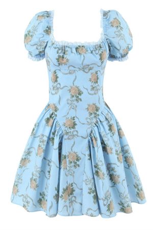 Blue Rose Cotton Printed Mini Dress