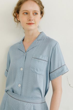 Women's satin blue pajamas set