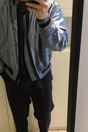 Blue Silk Cotton Bomber Jacket