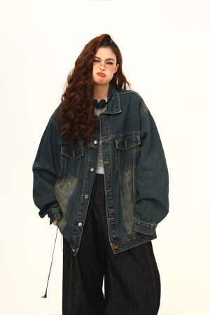 Washed-out Vintage Blue Denim Coat Couple Jacket