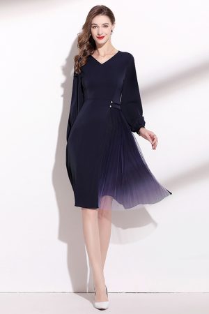 Women's Fashionable Dark Blue Satin Dress