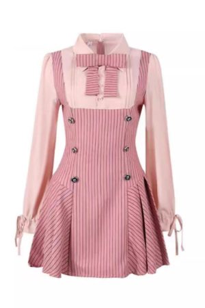 Sweet And Cool Preppy Style Two-piece Shirt Long-sleeved Dress