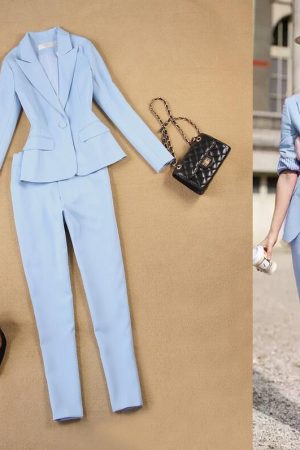 British Slim Light Blue Suit + 9 Pants Set