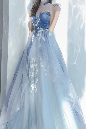 Blue Evening Dress Elegant Socialite