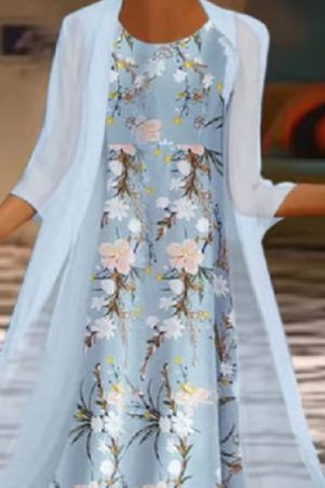 Double-sided Midi Dress Blue Two-piece Set