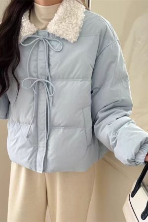 Small Blue Short Style Lambswool Down Jacket