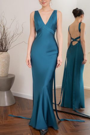 Backless Strappy Lake Blue Wedding Dress