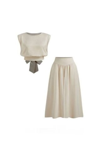 Elegant Age-reducing Two-piece Set Featuring A Top And Wide-leg Pants