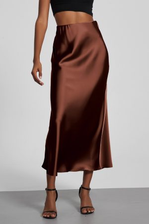 European And American Style Elegant Texture Satin Slimming Straight Mid-length Skirt