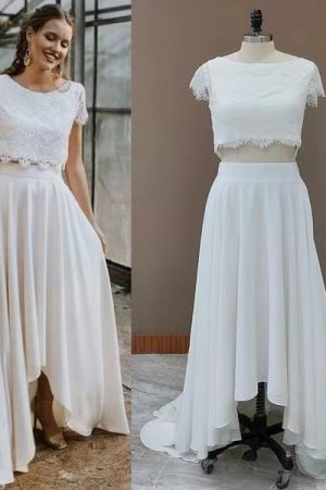 Two-piece Lace And Satin Wedding Dress With A Back Slit