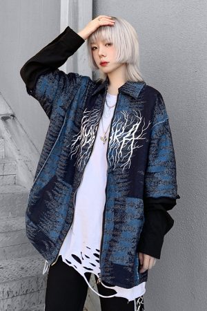 Blue Lightning Graffiti Letter Jacket National Tide Brand Jacket