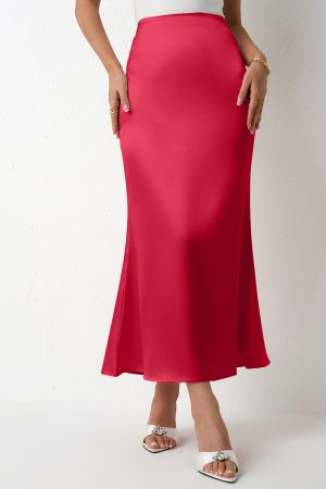 SpringSummer New Slim Satin Midi Skirt