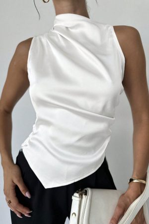 Womens Summer Satin Shirt Minimalist Design