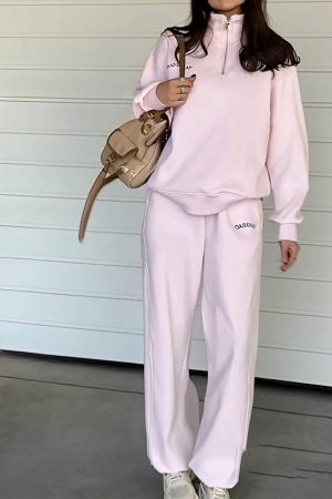 Classic Two Piece Zip Up Sportswear Womens Casual Set