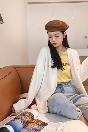 Soft Milk Blue Sweater Cardigan Loose And Lazy Outer Wear Knitted Jacket Top