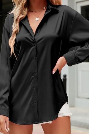 Loose-fit Faux-silk Long-sleeve Satin Top