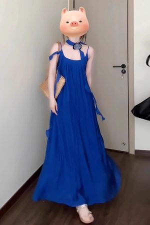 Temperament Wear Blue Suspenders Dress