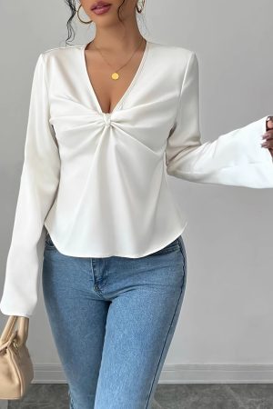 French Niche Design Twisted Satin Texture Shirt