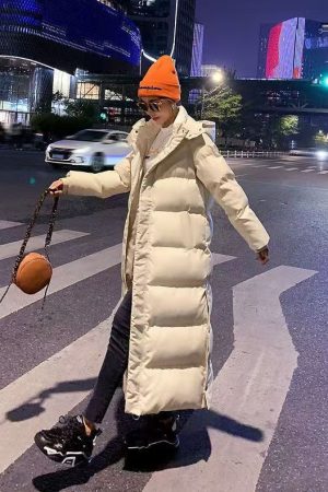 Long Instagram-hit Versatile Chic Casual Minimalist Padded Warm Hooded Cotton-padded Coat