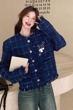 High-grade Retro Blue Coat Niche Tassel Jacket