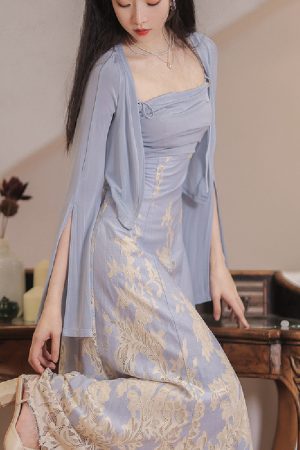 Stylish Blue Slimming Suspender Dress