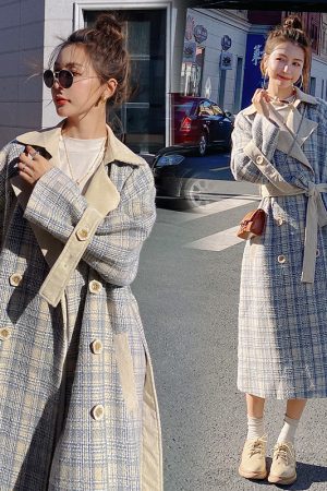 Blue Plaid Woolen Jacket Thickened
