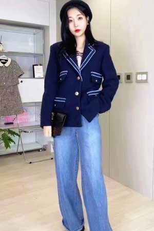 Blue Lined Tweed Suit Blazer Jacket