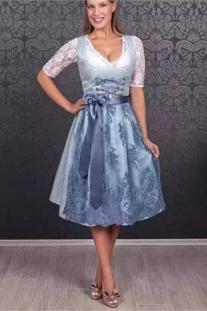 2024 Blue Jacquard Bavarian Women's German Beer Suit Three-piece Set