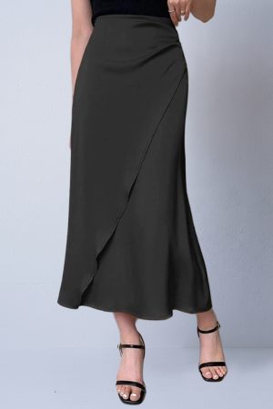 Autumn New Faux Silk Midi Skirt Satin